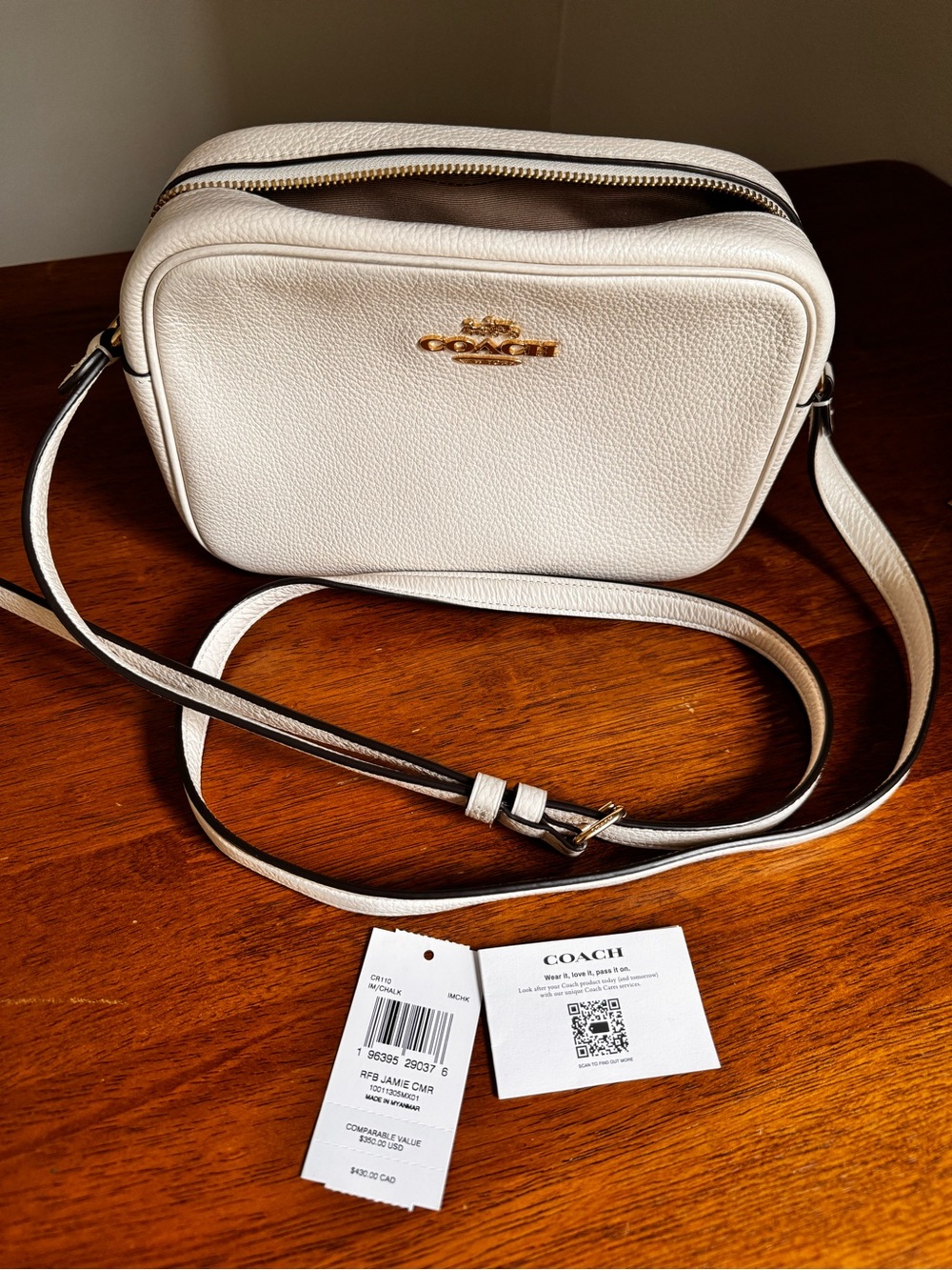 Coach Pebble Leather Crossbody Bag in Chalk/White with Gold Hardware